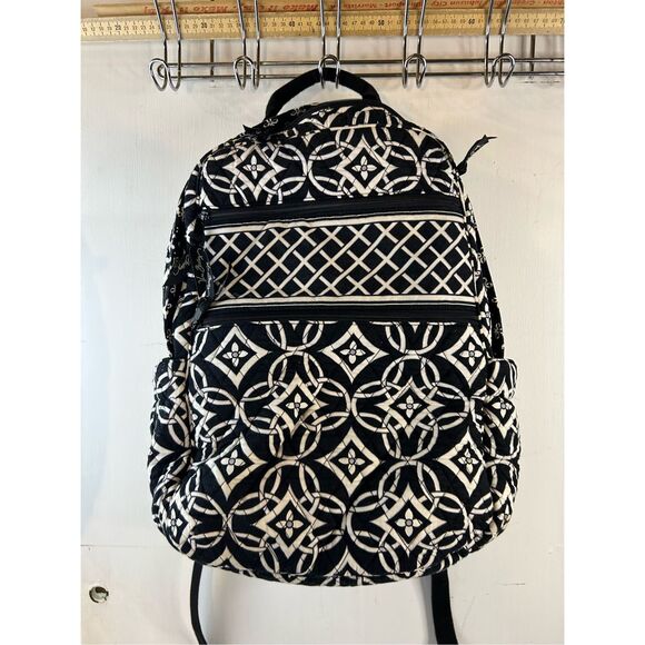 Vera Bradley padded backpack black white 5 zipper 17"x14" - Picture 2 of 10